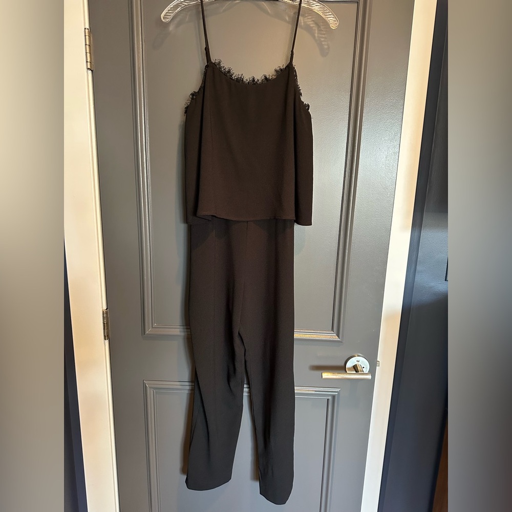 Charles Henry Lace Trimmed Black Jumpsuit